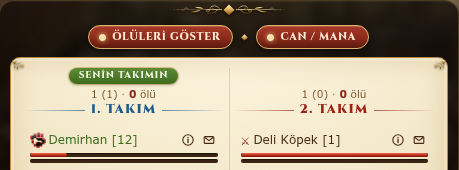 Savaş ekranındaki takım listesi