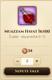 Eşya adedi seçimi