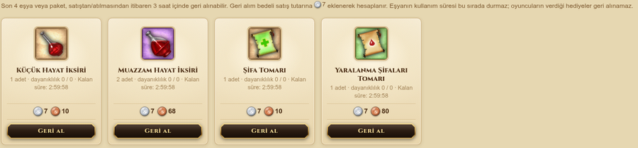 Geri Alım sekmesi