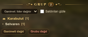 «Takım» sekmesinde ganimet kuralı lider dağıtır olarak seçili