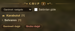 «Takım» sekmesinde ganimet kuralı rastgele olarak seçili