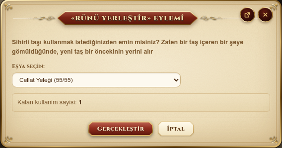 Rün yerleştirilecek eşyanın seçimi