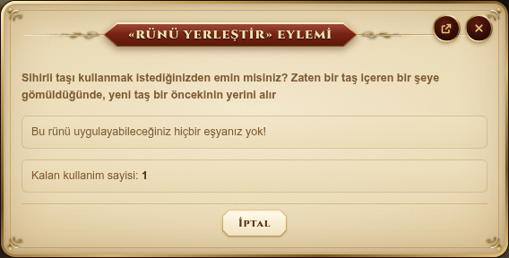 Yerleştirilecek eşya yok iletisi