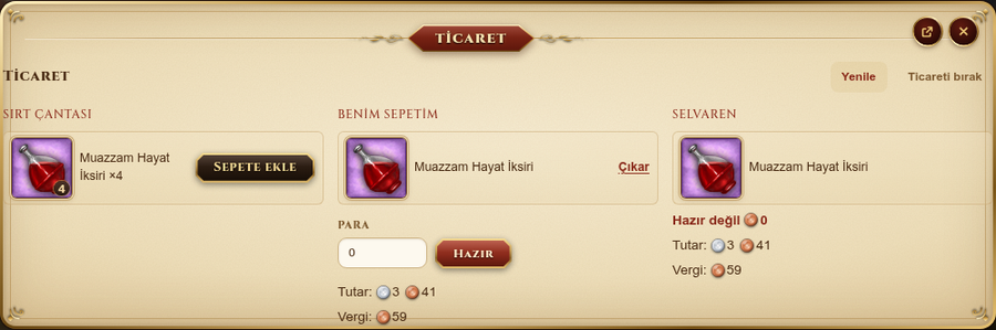 Ticaret ekranı